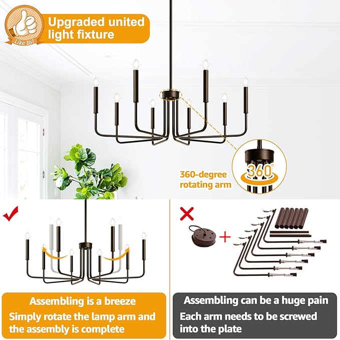 8-Light Farmhouse Chandelier for Dining Room Lighting Fixtures Hanging, Oil-Rubbed Bronze Dining Light Fixtures Industrial Chandelier for Bedroom, Foyer, Hall, Kitchen, Living Room and Entryway