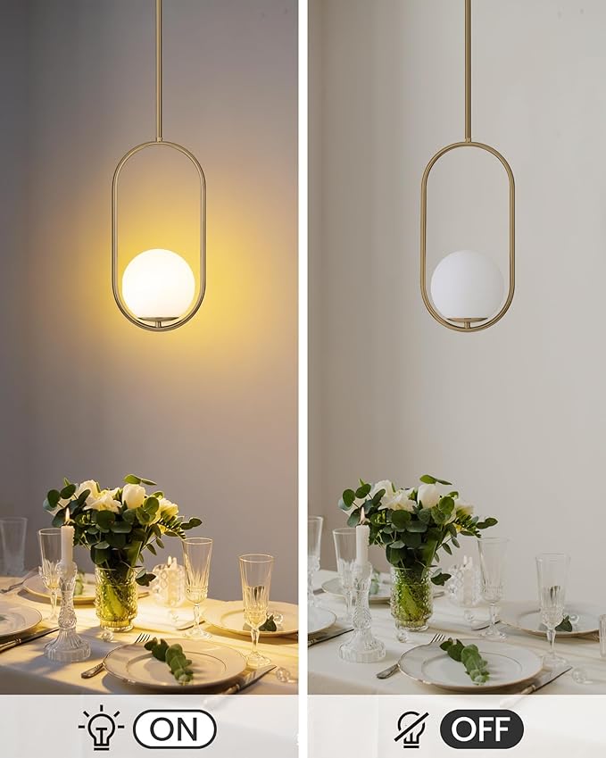 Yunnix Pendant Lights Kitchen Island, Pendant Light Fixtures, Modern Champagne Bronze Globe Glass Pendant Lighting, Mid Century Chandelier One Light for Bathroom Bedroom Dining Room