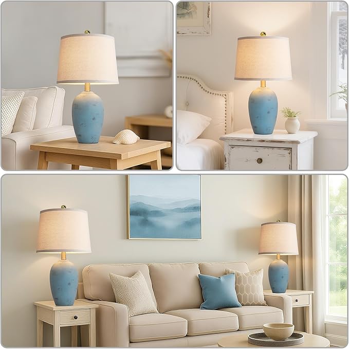 AIEAMPDO 21'' Set of 2 Coastal Small Ceramic Lamps for Bedroom, Traditional Nightstand Bedside Desk Table Lamp for Living Room Office Dorm, 2 Bulbs Included