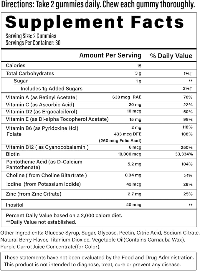 Biotin Gummies -Hair Skin and Nails Vitamins for Men & Women, Vegan Vitamin B7, Supports Hair Growth and Stronger Nails,90 Day Supply - Blueberry-3 Pack