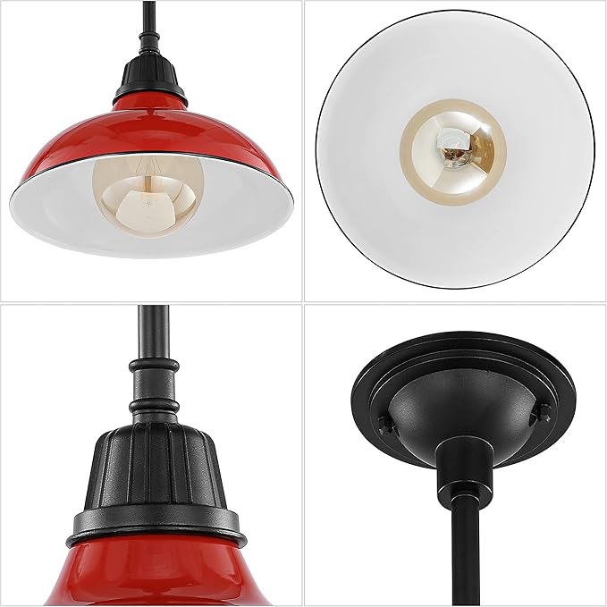 JONATHAN Y 12.25" Red/Black 1-Light Farmhouse Indoor/Outdoor LED Pendant Iron Hanging Light, and Black Metal Shade, Rustic Ceiling Lamp for Kitchen Island, LED Bulb Included (JYL7611E)
