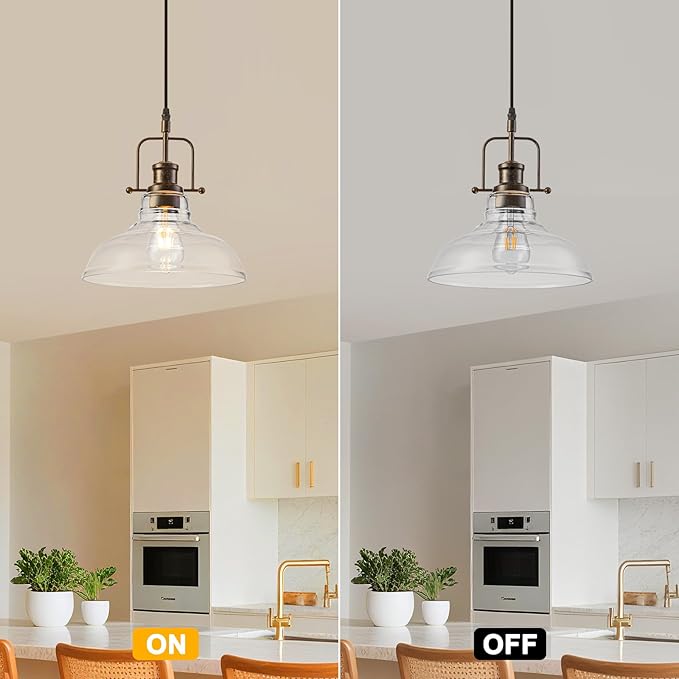 WILON Pendant Lights Kitchen Island Lighting, 11" Rust-Coloured Farmhouse Hanging Light Fixture, Kitchen Pendant Lighting Over Island Clear Glass Shade for Dining Hallway Entryway Bar