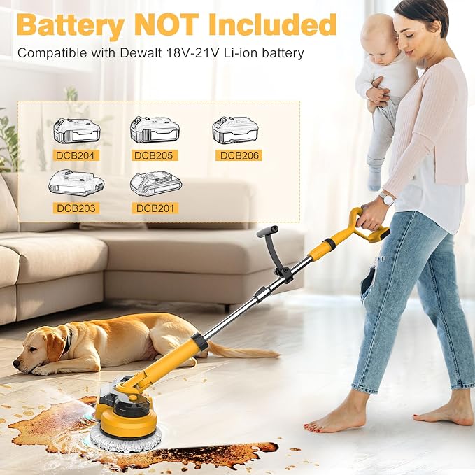 Cordless Electric Mop for Dewalt 20V Battery (NO Battery), 2 in 1 Spin Mop & Electric Floor Scrubber Machine with LED Light & Water Spray, 800 RPM Rotating Electric Mops for Floor