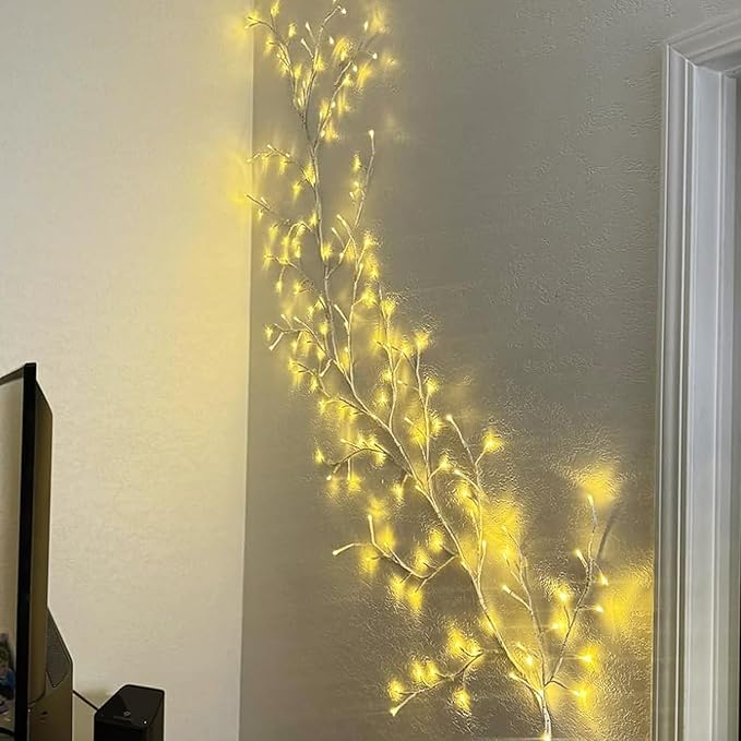 2Pcs Enchanted Willow Vine Lights, 18 Branches 144 LEDs Lighted Willow Vine for Wall Decor, Indoor Christmas Swags Decorations for Bedroom, Living Room & Home Decor, White Branch