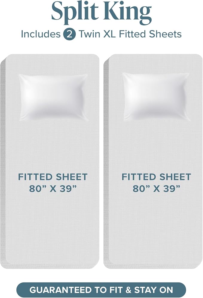 Bare Home Split King Sheet Set - 1800 Ultra-Soft Microfiber Bed Sheets - Double Brushed - Deep Pockets - Easy Fit - 5 Piece Set - Bedding Sheets & Pillowcases (Split King, Coronet Blue)