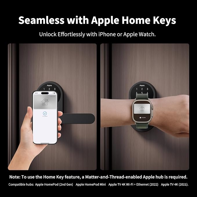 Aqara Smart Lock U300 Upgraded Version, Fingerprint Keyless Entry Door Lock with Handle, Matter Over Thread, Apple Home Keys, Touchscreen Keypad, Smart Lever Lock Supports Homekit Alexa Google, Silver