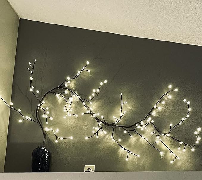 LKGOOD Vines for Room Decor with Remote Control On/Off Timmer Dim,7.5FT Artificial Plants Tree Willow Vine Lights Plug in 144 LEDs for Walls Bedroom,Living Room,Indoor Home Decoration(Brown)