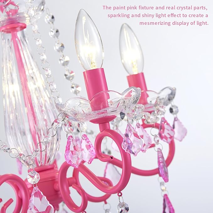 Small Crystal Chandelier, Modern Pink Chandeliers for Dining Room Light Fixture, Mini Crystal Pendant Light Bedroom for Ceiling Light Fixture for Living Room Entryway Kitchen Island Hallway