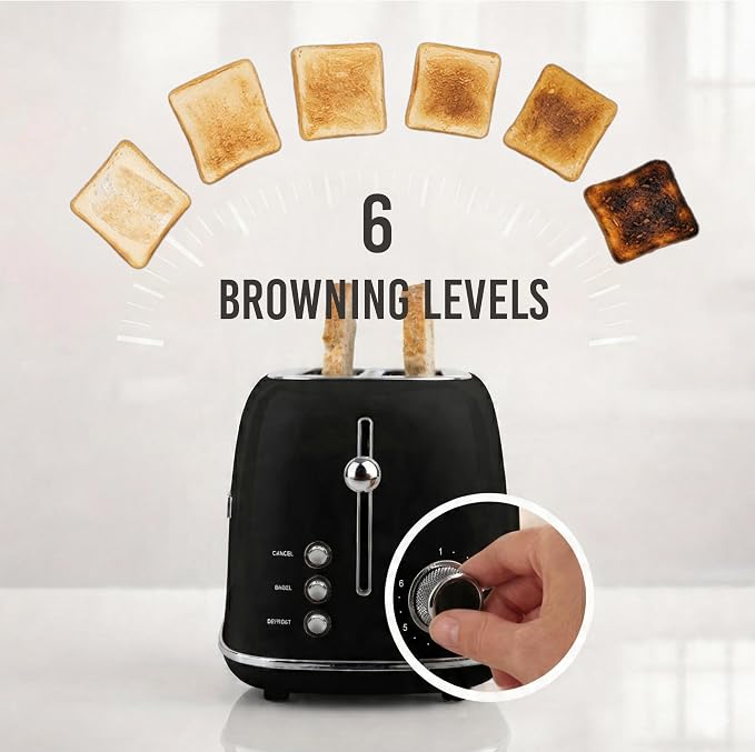 Nostalgia Classic Retro 2-Slice Toaster- Vintage Design- Enamel Coated Steel Body- Wide Slots for all Breads- Crumb Tray, Cord Storage- Defrost,Cancel and Bagel Function & 6 Toasting Levels- Black