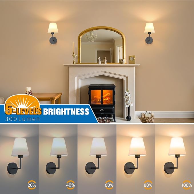 NIORSUN 13.8 inch Battery Operated Wall Sconce Set of 2,Black Rechargeable Wall Lights with 10400mAh Dimmable Detachable Bulbs and Remote,9 Colors Wireless Sconces for Bedroom Living Room Hallway