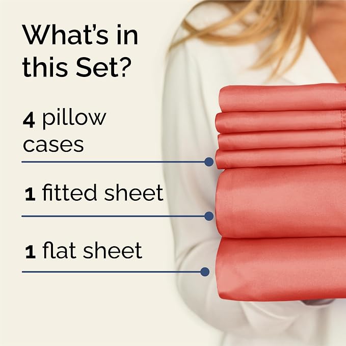 King 6 Piece Sheet Set - Comfy Breathable & Cooling - Ultra Soft Hotel Luxury Bedding Set with 8-16 Inch Deep Pockets - 1 Flat & 1 Fitted Sheet & 4 Pillowcases - Cozy, Wrinkle Free & Easy Care - Coral