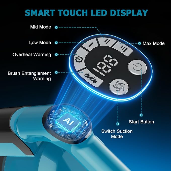 700W Cordless Vacuum Cleaner, 60kPa Portable Stick Vacuum with 3 Modes, 2 * 4.0Ah, 6 in 1 Brushless Motor for Floor, Carpet, Car, Teal and Black