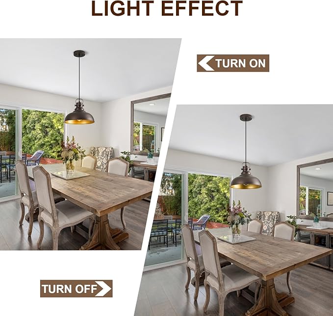 Refice 2 Packs Farmhouse Pendant Lights, Oil Rubbed Bronze Matte Pendant Lighting for Kitchen Island Industrial Adjustable Height Vintage Dome Hanging Light Fixtures for Barn, Dining Room