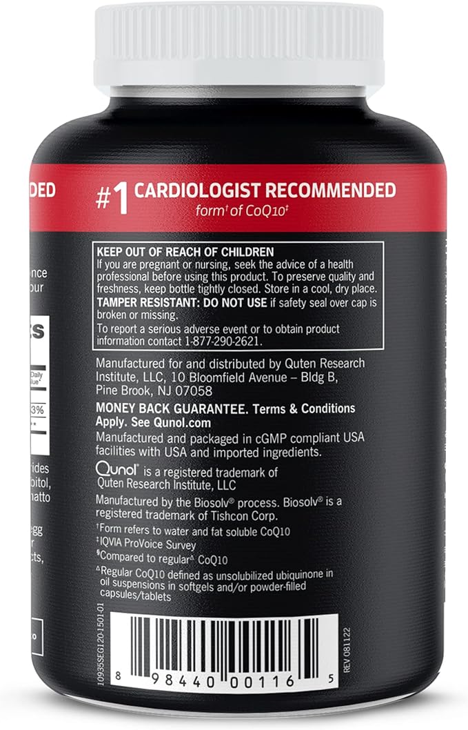 Qunol Ultra CoQ10 100mg, 3x Better Absorption, Patented Water and Fat Soluble Natural Supplement Form of Coenzyme Q10, Antioxidant for Heart Health, 120 Count Softgels