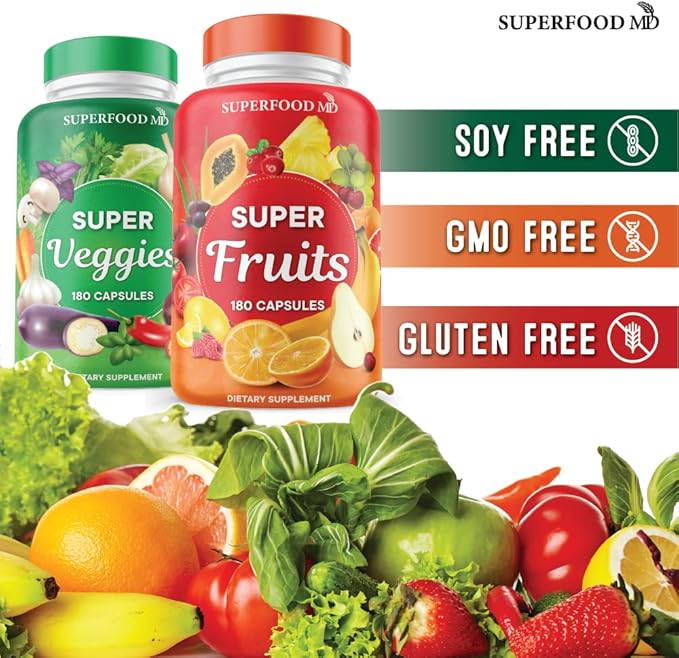 Superaliment à base de fruits et légumes - Gélules de fruits et légumes 100 % entiers, compléments alimentaires et vitamines, avec bêta-carotène (720 capsules (lot de 4))