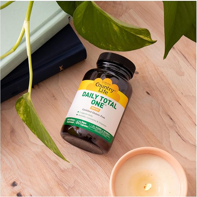 Complexe Multivitamines et Minéraux Quotidien Complet Sans Fer One Multivitamin Country Life, Vitamines A, C, D, y compris Coenzyme B-Vitamines, Soutient le Métabolisme Énergétique, 60 Capsules Végétaliennes