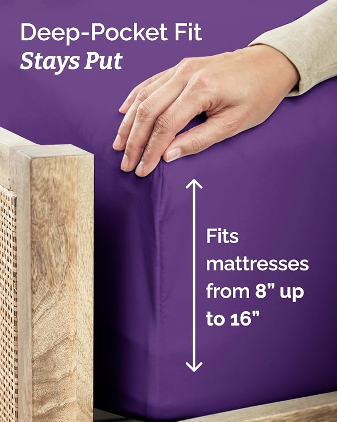 Twin 4 Piece Sheet Set - Comfy Breathable & Cooling - Ultra Soft Hotel Luxury Bedding Set w/ 8-16 Inch Deep Pockets - 1 Flat & 1 Fitted Sheet & 2 Pillowcases - Cozy, Wrinkle Free & Easy Care - Purple