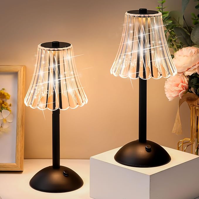 Liliful 1 Pcs Cordless Table Lamp Rechargeable Touch LED Small Gold Portable Battery Operated USB-c Desk Lamp 3 Color Dimmable for Bedroom Living Room Dining (Black,Rose Style)