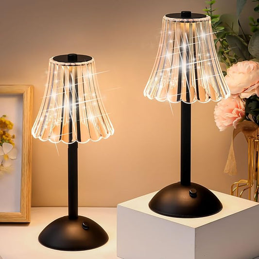 Liliful 1 Pcs Cordless Table Lamp Rechargeable Touch LED Small Gold Portable Battery Operated USB-c Desk Lamp 3 Color Dimmable for Bedroom Living Room Dining (Black,Rose Style)