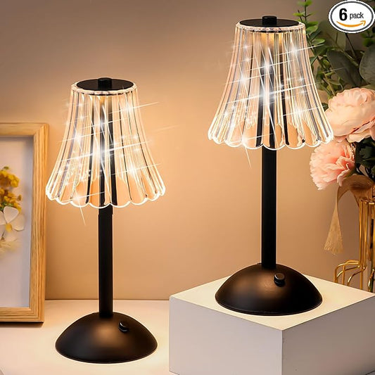 Liliful 6 Pcs Cordless Table Lamp Rechargeable Touch LED Small Gold Portable Battery Operated USB-c Desk Lamp 3 Color Dimmable for Bedroom Living Room Dining (Black,Rose Style)