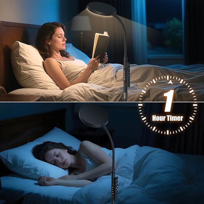 PACOVY Floor Lamp, Adjustable Height Floor Lamps for Living Room Bedroom, 120 LED Super Bright Standing Lamp Remote Control Dimmable Gooseneck Tall Stand Reading Lamp for Office Craft, Black-RGB