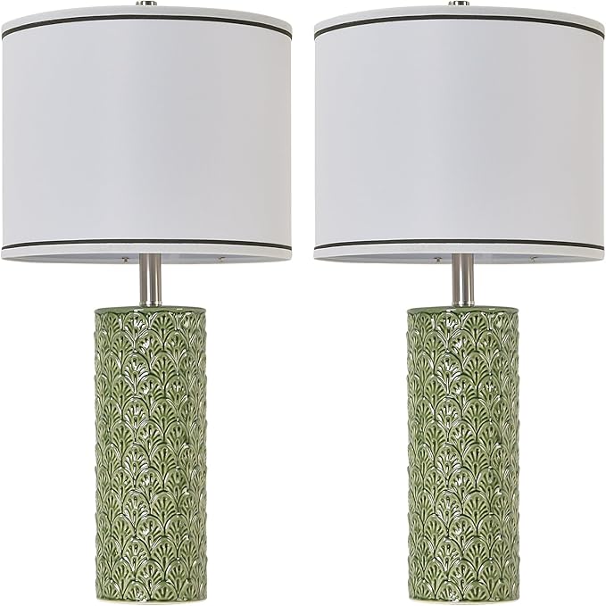 27" Tall Farmhouse Table Lamp Set of 2, Large Ceramic Bedside Lamps for Bedroom Living Room, 3-Color Temperature Dimmable Nightstand Lamps with Bulbs Included, Modern Home Decor (Light Green)