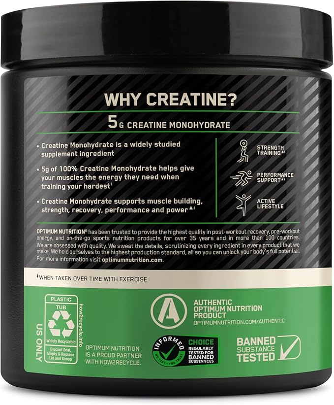 Optimum Nutrition Micronized Creatine Monohydrate Powder, Unflavored, 60 Servings, 300 Grams (Packaging May Vary)