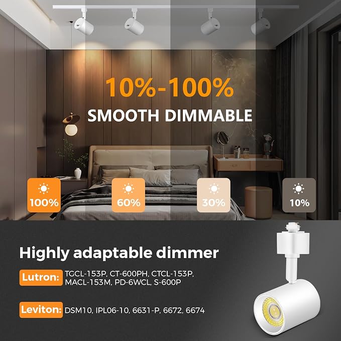 VANoopee 12 Pack 5-Color LED Track Lighting Heads H Type Track Light Heads Dimmable, 2000K 3000K 4000K 5000K 6000K Adjustable, Flicker Free CRI90+ 24° 10W 800lm, White