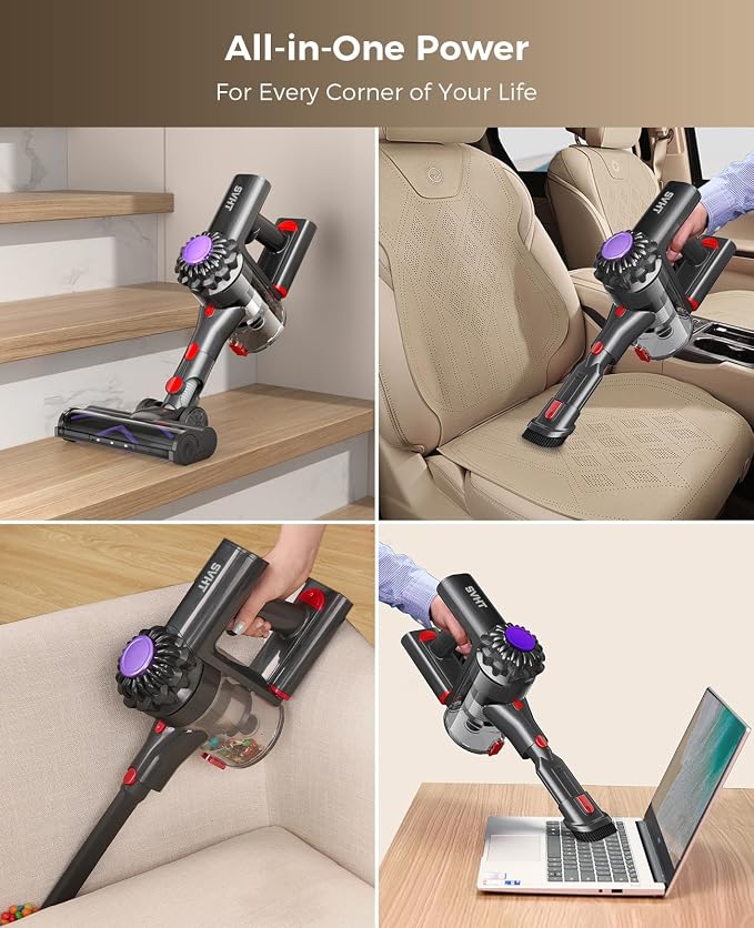 Cordless Vacuum Cleaner, 500W 45KPA Stick Vacuum Cleaners for Home, 45 Mins Lightweight Vac, Anti-Tangle, Rechargeable Battery for Home, Carpets,Pet Hair,Hardwood Floors,Car, Sofa, Stairs