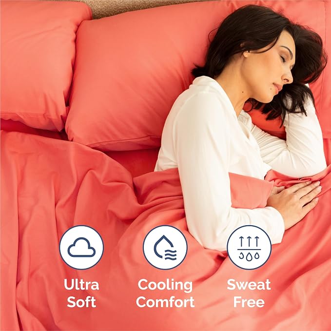 Split King 7 Piece Sheet Set - Comfy Breathable & Cooling - Ultra-Soft Hotel Luxury Bedding Set w/ 8-16 Inch Deep Pockets - 1 Flat & 2 Fitted Sheet & 4 Pillowcases - Wrinkle Free & Easy Care - Coral