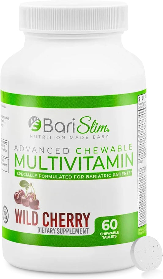 BariSlim Complément Multivitaminé Masticable Avancé - Vitamines et Suppléments Bariatrique pour Après une Chirurgie Bariatrique Incluant le Pontage Gastrique et la Gastrectomie en Manche | Cerise Sauvage (60 Comprimés)