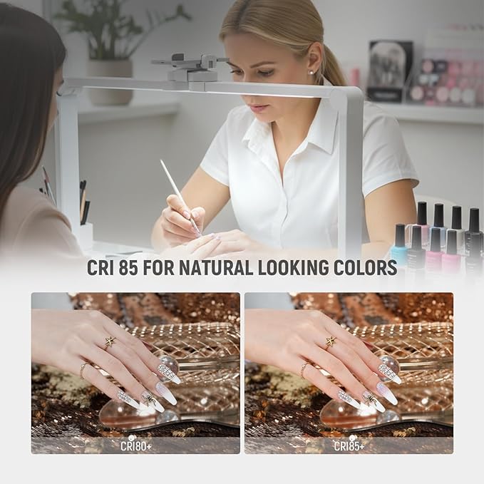 NEEWER Basics 33.5" Nail Light for Desk, 40W Foldable LED Manicure Nail Tech Table Lamp with Phone Holder/3 Color Modes/CRI85+ for Esthetician Makeup Beauty Salon Tattoo Overhead Recording, HM05-D