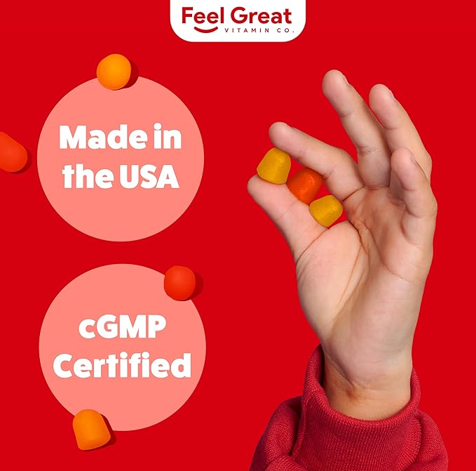 Feel Great Vitamin Co. キッズ用コンプリートDHAグミ | オメガ3 6 9 + DHA、ビタミンC配合 | 脳機能、視力、心臓の健康をサポート | グルテンフリー、ベジタリアン | 60粒