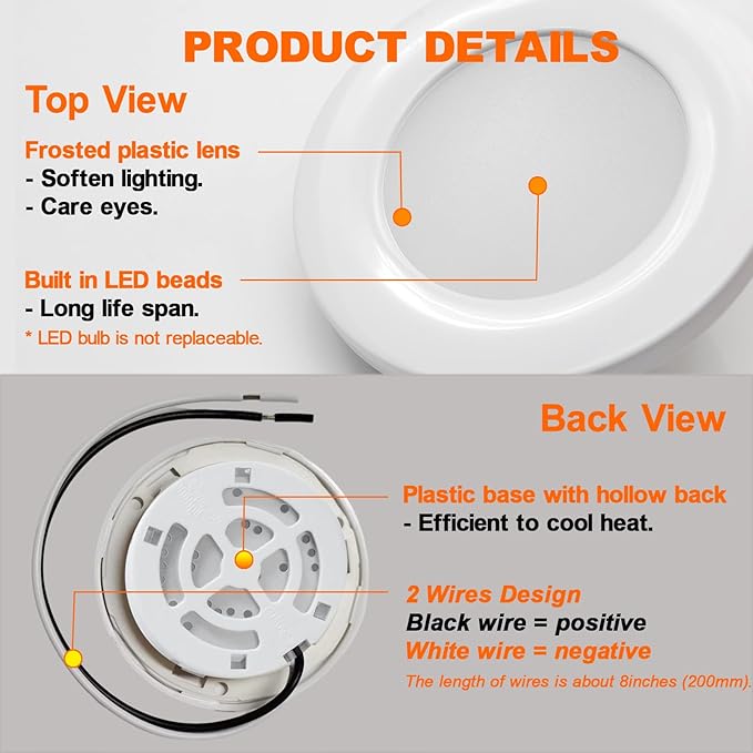 12V Under Cabinet Lighting RV Low Voltage Lights Marine LED Fixtures 12 Volt DC Puck Light Recessed Warm White 3000K, White Shell, 2watts 100lumens 2.7inch Pack of 6
