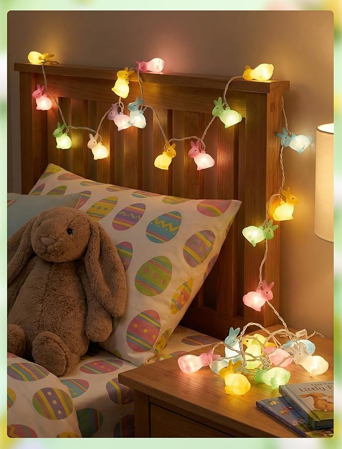 GOOTHY Easter Rabbit String Lights Plug in, Indoor Outdoor Easter Decorations Lights with 10 LED Colorful Bunny Light, Hanging Spring Pastel Bunny Lights for Party Garden Birthday Wedding Home Decor