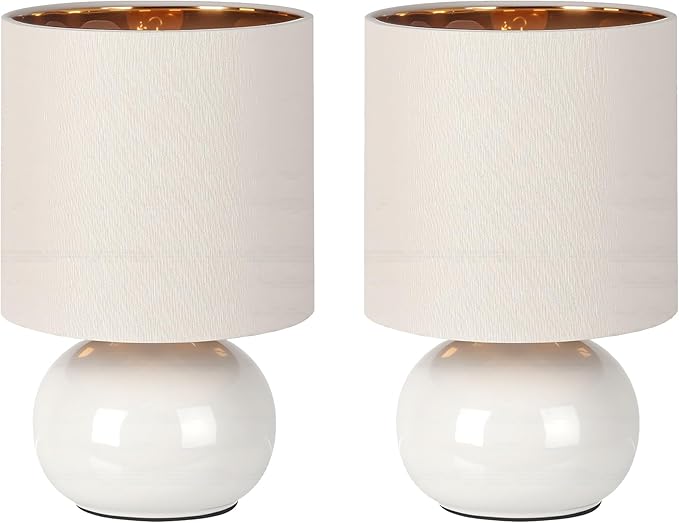 Hamucd Ceramic Table Lamps Set of 2, Modern Classic Bedside Lamps for Nightstand, Small Table Lamp for Bedroom Living Room Desk End Table (White)