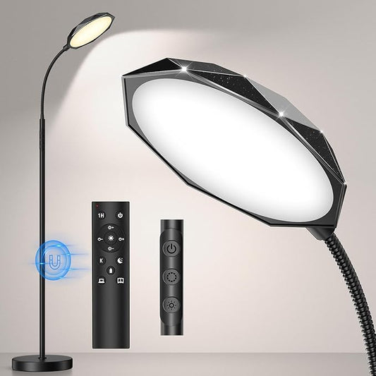 Floor Lamp, 18W Bright LED Floor Lamps for Living Room with Diamond-Surface, Stepless Adjustable Colors & Dimmer Standing Lamp with Timer, Remote & Touch Control, Reading Lights for Bedroom, Office