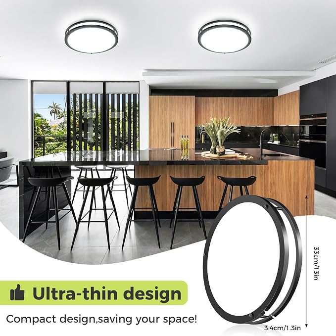 hepside Dimmable Flush Mount LED Ceiling Light, 13inch 24W Ceiling Light Fixtures, 3000K 3500K 4000K 5000K 6500K Adjustable Ceiling Lamps for Kitchen Bathroom Bedroom Hallway