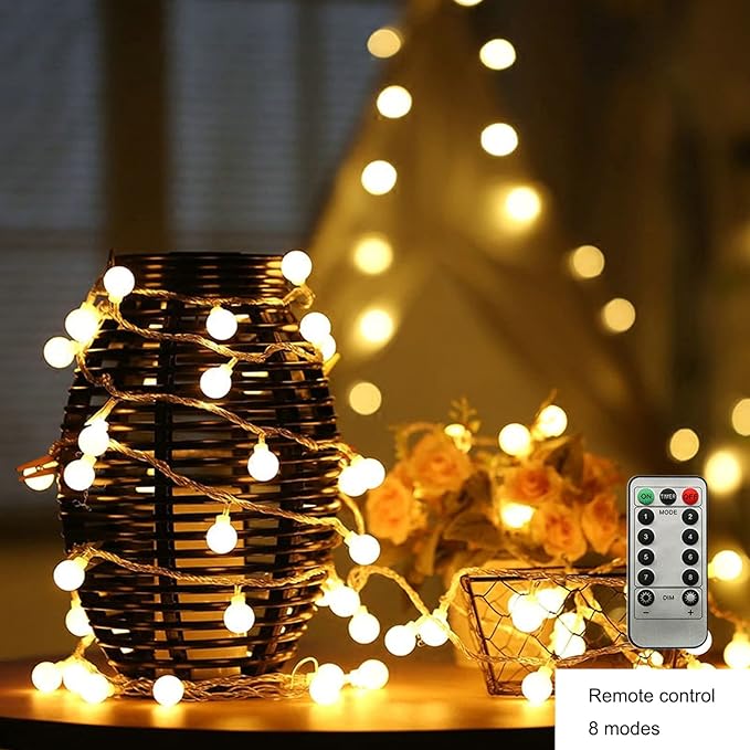 ZIMINGU LED Ball String Lights, 19.6FT 40LEDs Globe Waterproof Fairy String Lights with Remote Control USB Powered, Decorations for Indoor Party Wedding Christmas Tree Patio Balcony, Warm White