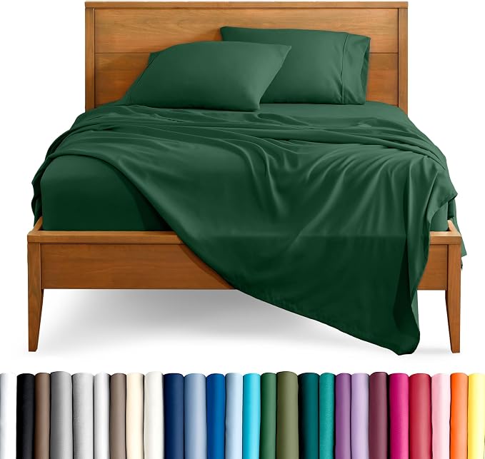 Bare Home Twin XL Sheet Set - 1800 Ultra-Soft Microfiber Twin Extra Long Bed Sheets - Double Brushed - Deep Pockets - Easy Fit - 3 Piece Set - Bedding Sheets & Pillowcases (Twin XL, Forest Green)