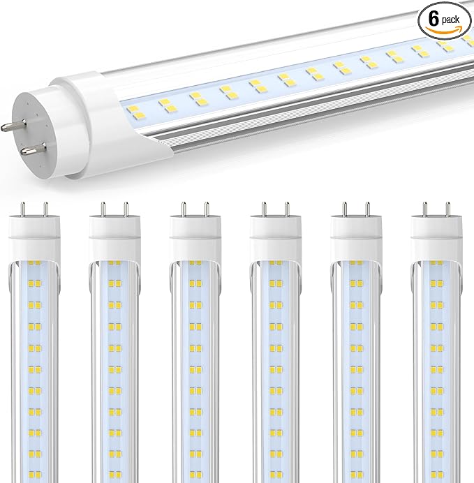 JESLED 4FT LED T8 Type A+B Tube Lights, 24W(65W Equivalent), 3200LM, 6000K, Single or Double End Powered, Plug and Play or Ballast Bypass, 4 Foot T10 T12 Fluorescent Bulbs Replacement, Clear(6-Pack)