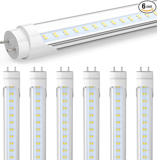 JESLED 4FT LED T8 Type A+B Tube Lights, 24W(65W Equivalent), 3200LM, 6000K, Single or Double End Powered, Plug and Play or Ballast Bypass, 4 Foot T10 T12 Fluorescent Bulbs Replacement, Clear(6-Pack)