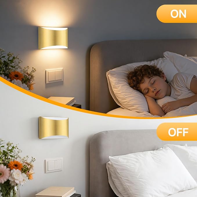 MATAMEYE Modern LED Wall Sconce Set of 2, Gold Indoor Wall Lighting Fixture with 3 Colors Temperatures, 10W Up/Down Hardwired Wall Mount Lamp for Bedroom Living Room Hallway
