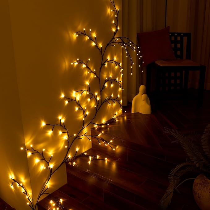 2Pcs Enchanted Willow Vine Lights with Remote, 18 Branches 144 LEDs Lighted Willow Vine for Wall Decor, Indoor Christmas Swags Decorations for Bedroom, Living Room & Home Decor