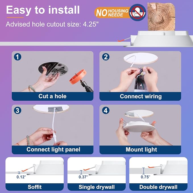 SikSog Smart Recessed Lighting 4 Inch RGBCW Color Changing 12W LED Downlight with Junction Box,1100 Lumen Recessed Ceiling Light Compatible with Alexa,Dimmable by Bluetooth Control -6Pack