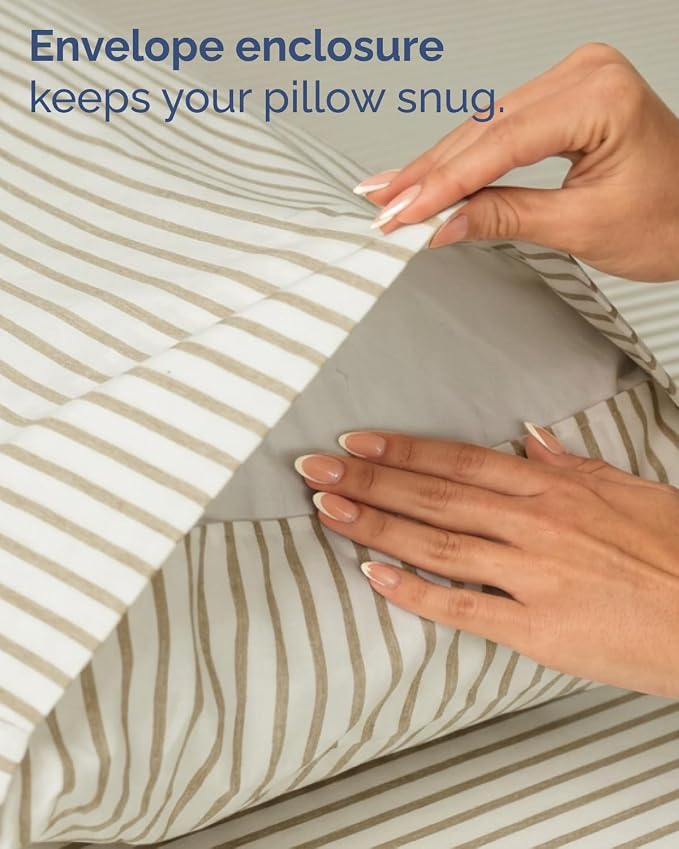 Twin XL 4 Piece Sheet Set - Comfy Breathable & Cooling - Soft Hotel Luxury Bedding Set w/ 8-16 Inch Deep Pockets - 1 Flat & 1 Fitted Sheet & 2 Pillowcases - Wrinkle Free & Easy Care - Beige Stripes 2