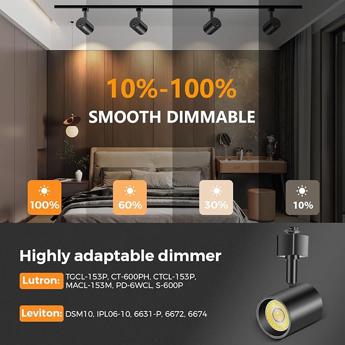 VANoopee 5-Color LED Track Lighting Heads H Type Track Light Heads Dimmable Bright Rail Ceiling Spotlight Fixtures Accent Art Task, 2000K-6000K, Flicker Free CRI90+ 24° 10W 800lm, Matte Black, 6 Pack