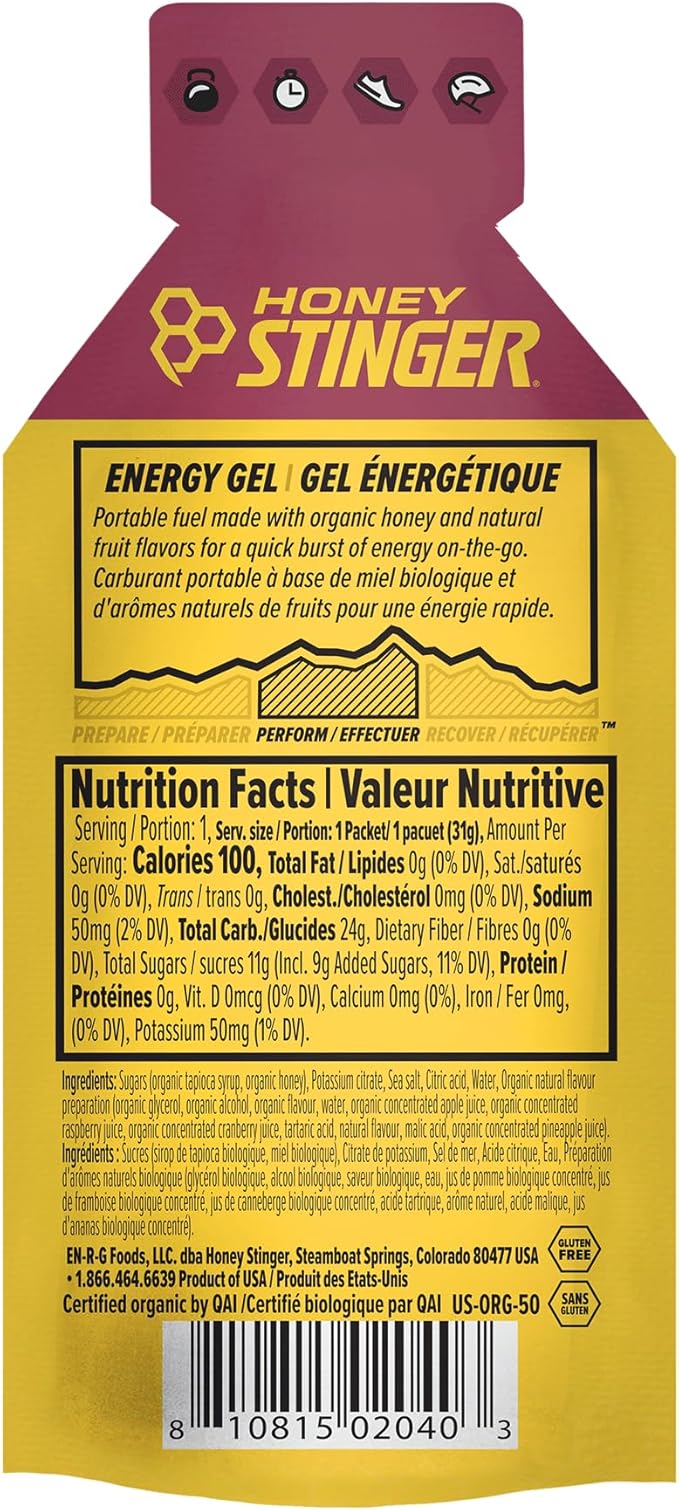 Honey Stinger Organic Acai Pomegranate Energy Gel, Gluten Free & Caffeine Free, for Exercise, Running and Performance, Sports Nutrition for Home & Gym, Pre and Mid Workout, 24 Pack, 26.4 Ounce