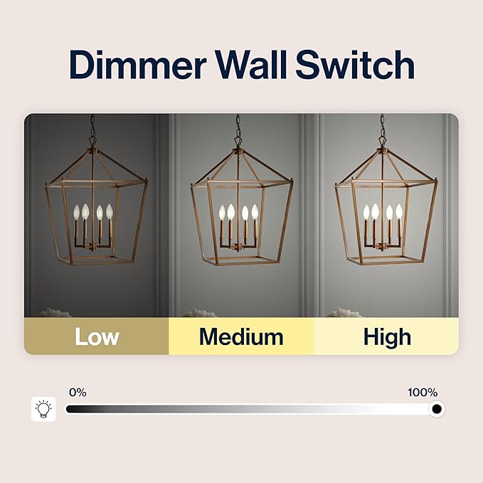 JONATHAN Y 16" Antique Gold Lantern Pendant Light, 4-Light Pagoda Style Metal Cage Farmhouse Hanging Ceiling Fixture for Kitchen Island, LED Bulb Included (JYL7437B)