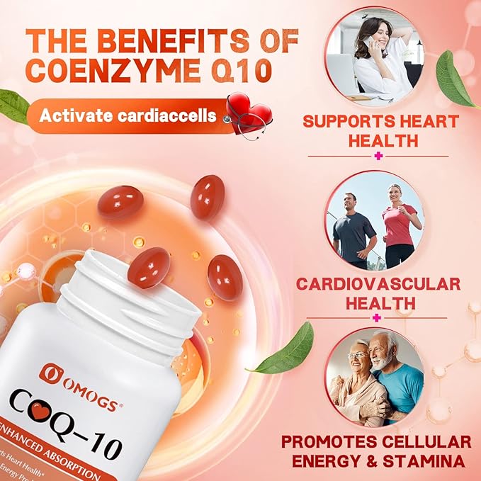 OMOGS CoQ10 400mg Softgels, Coenzyme Q10 High Absorption Supplements Support Heart Health, Cardiovascular Health, Immune System & Cellular Energy Production, Gluten Free, 90 Softgels